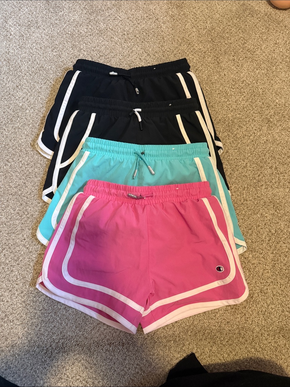 Champion girl  Pink, Teal & 2 Black Athletic Shorts Set